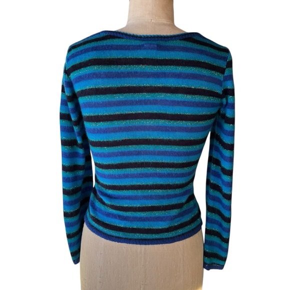 Vintage Y2K Blue Asphalt Striped Sweater Long Sleeve Top - Picture 3 of 4